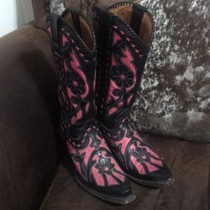 Lane Western Boots- 8 EE, black& hot pink